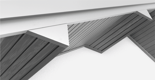 The use of outer corner strip makes it possible to install the soffit to various types of roof structures. It is an element which allows for aesthetic finishing of the external edges of the roof soffit and the corners of protruding roof purlins.